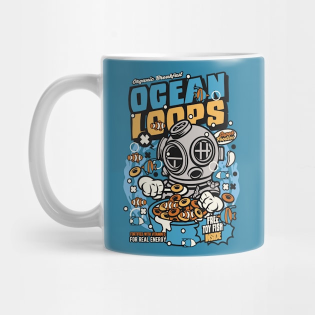 Retro Cartoon Cereal Box // Cereal Ocean Loops // Funny Vintage Breakfast Cereal by SLAG_Creative